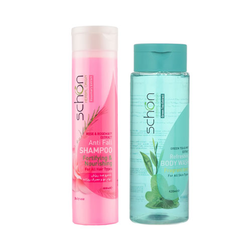 تصویر پک شامپو سر و شامپو بدن شون|pack head and body shampoo schon 